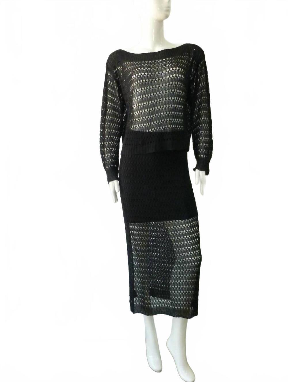 NEW KLD women's scoop neck open knit sweater in black